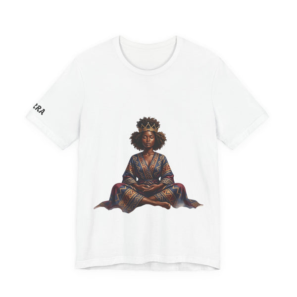 Afrocentric Queen Meditation T‑Shirt – Black Woman Crowned in Traditional Robe
