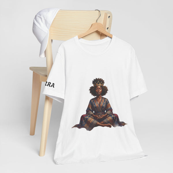 Afrocentric Queen Meditation T‑Shirt – Black Woman Crowned in Traditional Robe