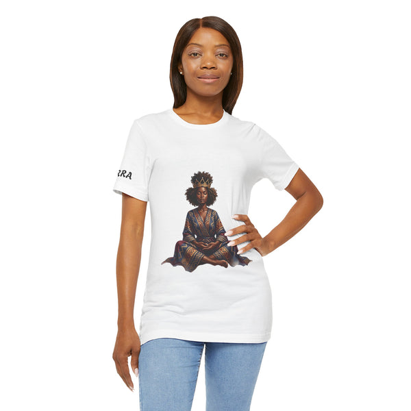Afrocentric Queen Meditation T‑Shirt – Black Woman Crowned in Traditional Robe