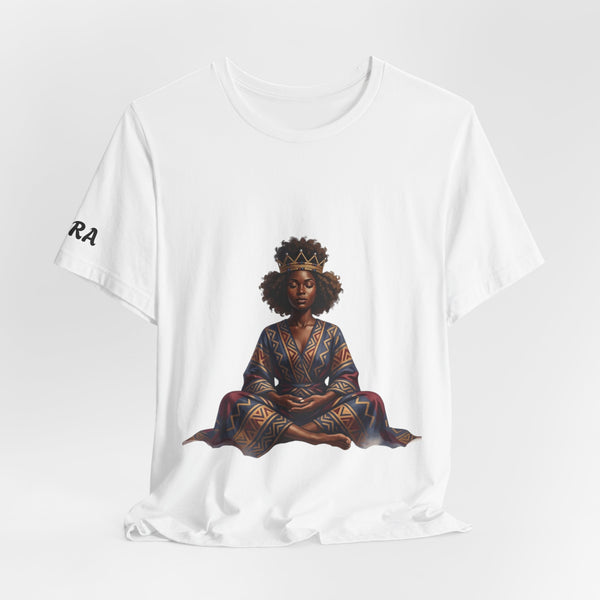 Afrocentric Queen Meditation T‑Shirt – Black Woman Crowned in Traditional Robe
