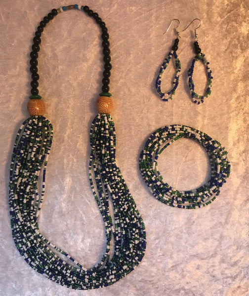 Beaded Multistrand Necklace - Shades of Green